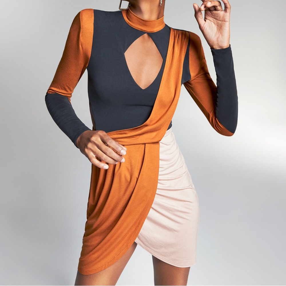 Bar III Black and Tan Asymmetrical Dress